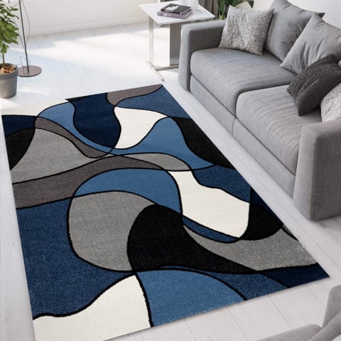 Modern design tapijt Milano geometrisch patroon pop art blauw wit BLU015