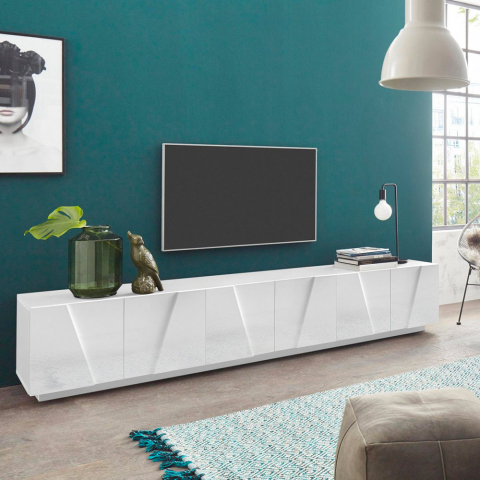 Modern TV-meubel voor in de woonkamer 6 deuren 3 vakken PING LOW XL White Aanbieding