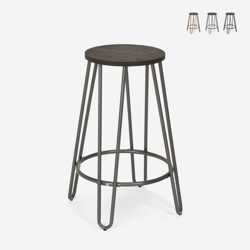 Hoge kruk industrieel ontwerp van metaal en hout voor bars restaurants keukens CARBON TOP Verkoop
