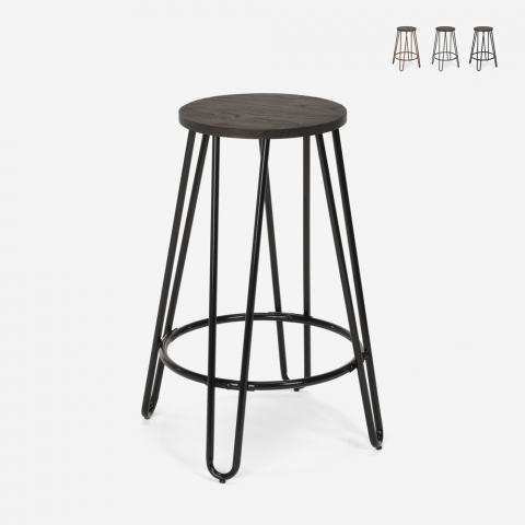 Hoge kruk industrieel ontwerp van metaal en hout voor bars restaurants keukens CARBON TOP Aanbieding