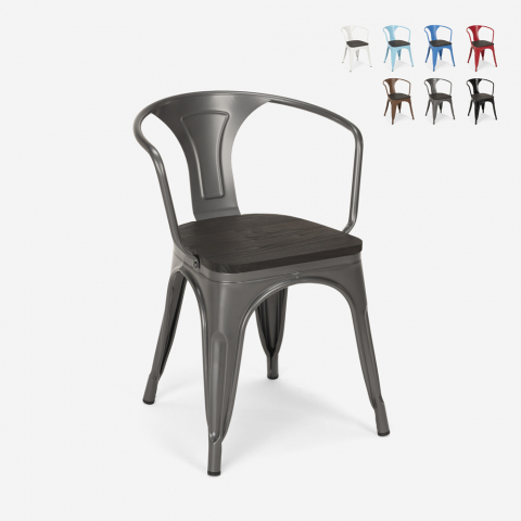 Design stoelen van metaal en hout industriële stijl Tolix bar keukens STEEL WOOD ARM