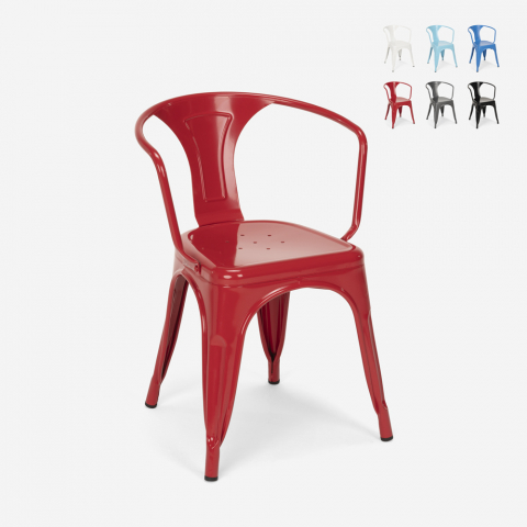 Tolix industriële stoelen met stalen armleuningen voor keuken en bar STEEL ARM