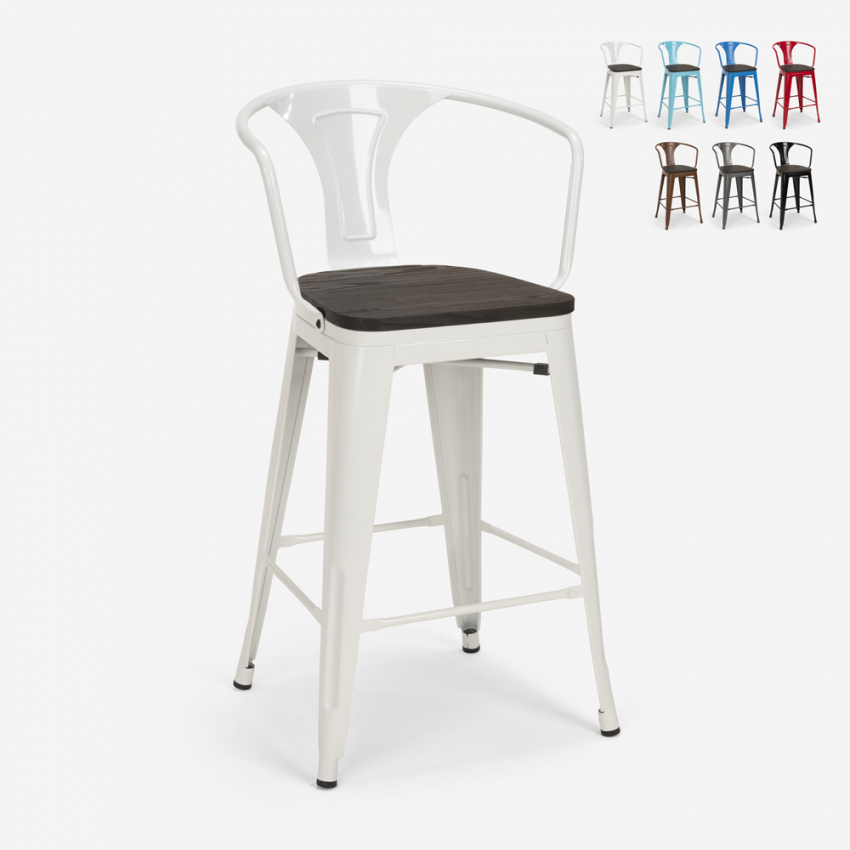 Metalen barkruk in industriële stijl Steel Wood Back Aanbieding