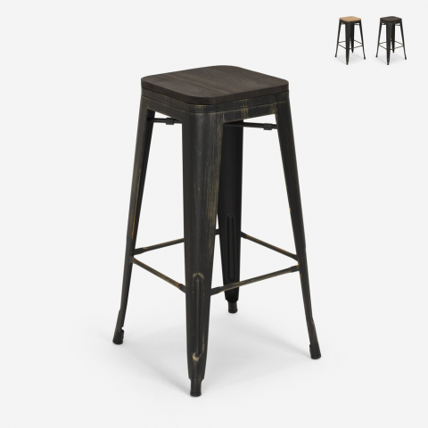 Design kruk van metaal en hout industriële stijl tolix bar keukens BRUSH UP