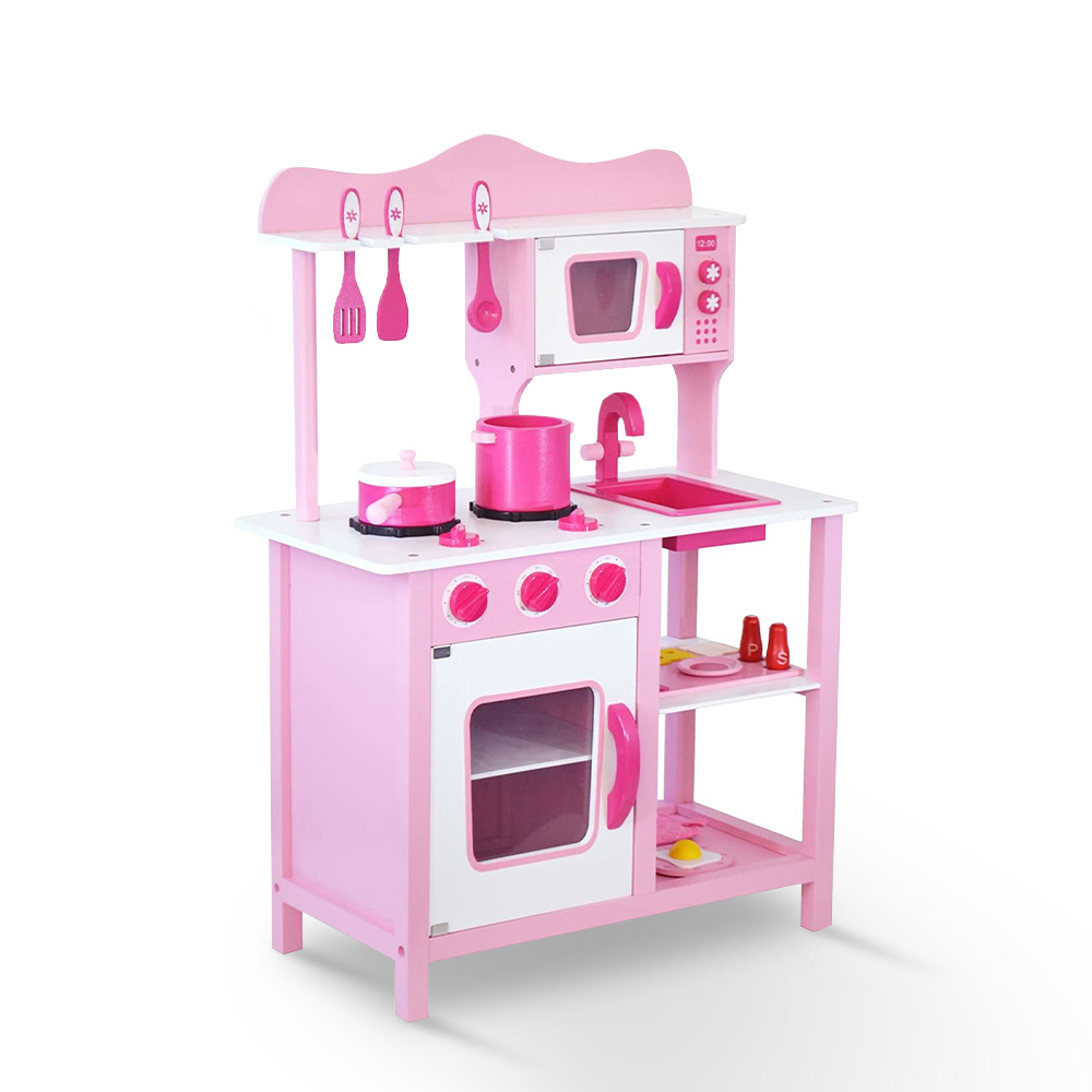 Roze houten speelgoedkeuken met potten, accessoires en geluiden Miss Chef