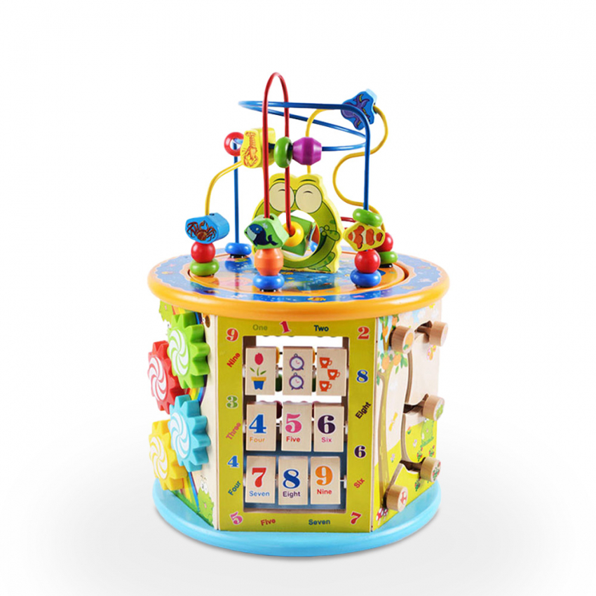 Zeshoekige houten activiteitenkubus voor kinderen Fantasy Land Aanbieding Zeshoekige houten activiteitenkubus voor kinderen Fantasy Land Aanbieding