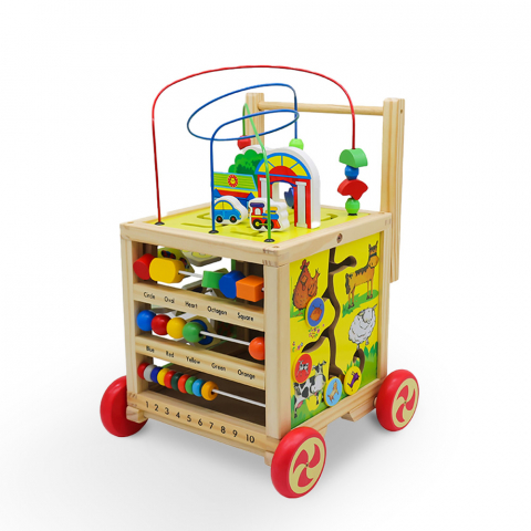 Houten multifunctionele eerste stappen speelgoedtrolley voor kinderen Magic Box Aanbieding