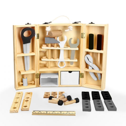 MR FIX speelgoed gereedschapskist voor kinderen met houten gereedschap