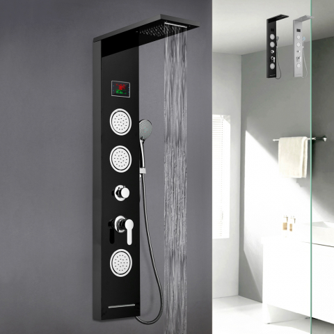 Steel shower column panel with LED display hydromassage waterfall mixer tap Abano