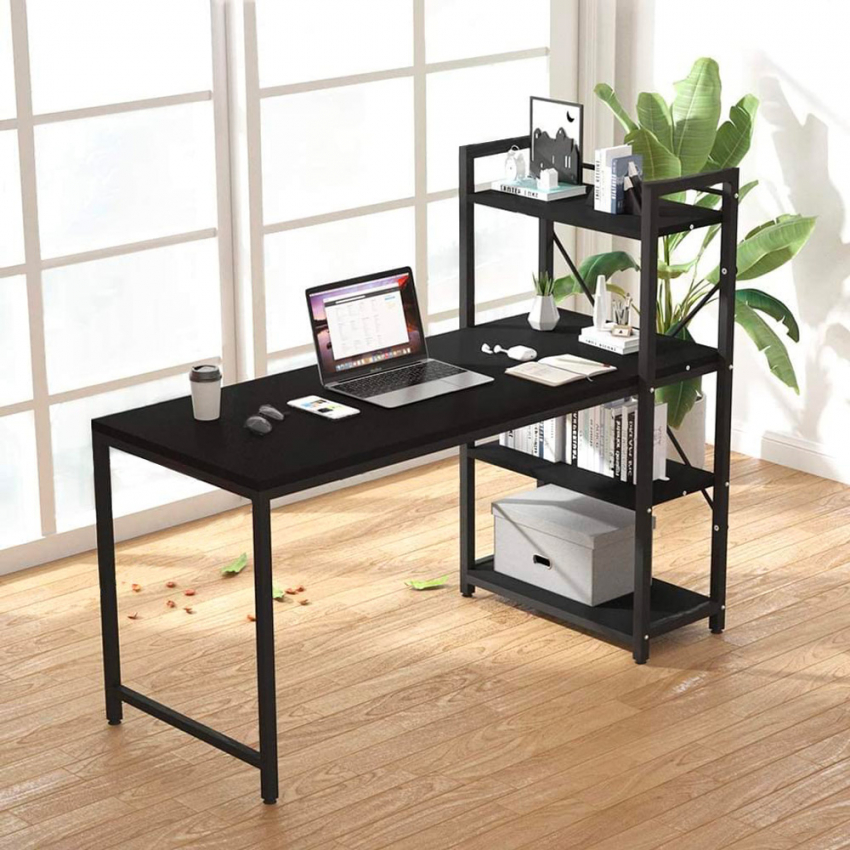 Industrieel bureau van zwart metaal met boekenkast 120x62 cm Cambridge BLACK Aanbieding Industrieel bureau van zwart metaal met boekenkast 120x62 cm Cambridge BLACK Aanbieding