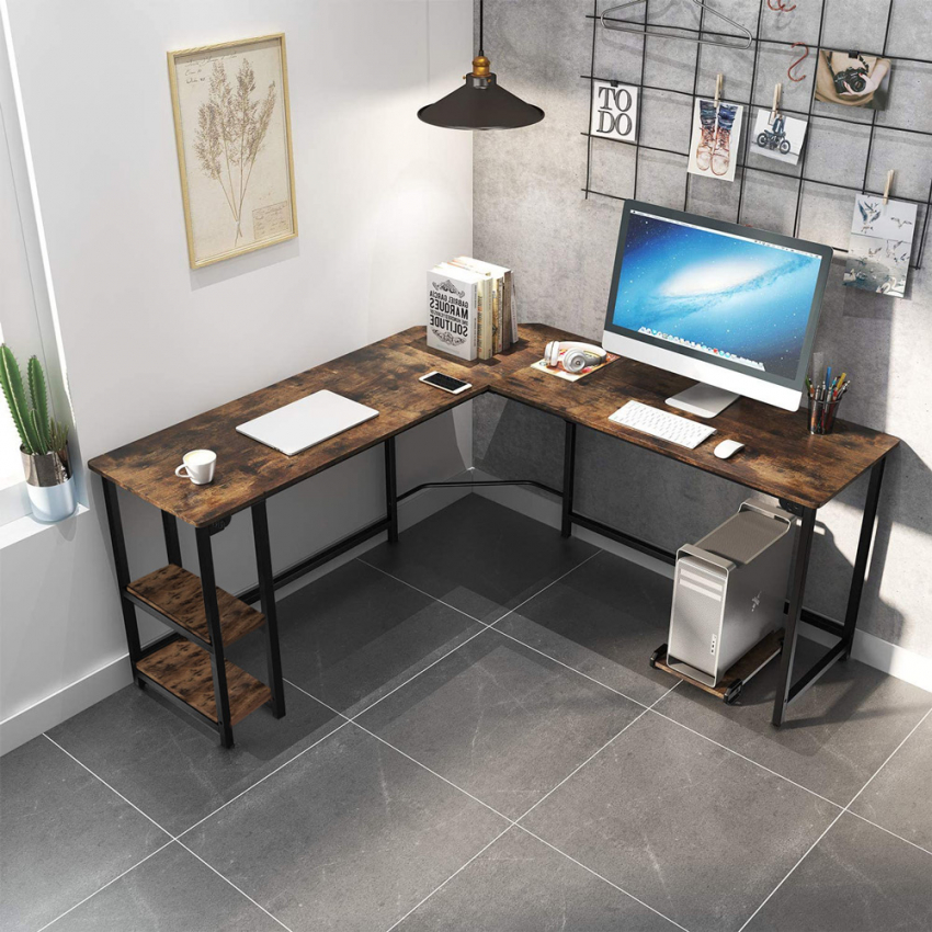 Industrieel hoekbureau van metaal met 2 planken 148x148 cm Southport Aanbieding Industrieel hoekbureau van metaal met 2 planken 148x148 cm Southport Aanbieding