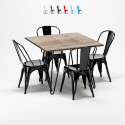 Set met vierkante tafel en 4 metalen stoelen in industriële stijl Bay Bridge 