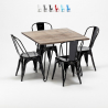 Set met vierkante tafel en 4 metalen stoelen in industriële stijl Bay Bridge 