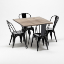 Set met vierkante tafel en 4 metalen stoelen in industriële stijl Bay Bridge 