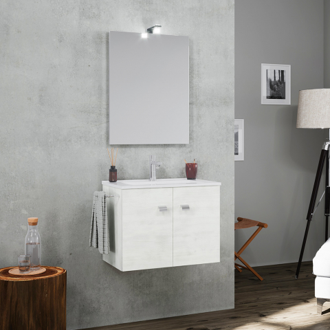 Badkamermeubel basis zwevend 2 deuren spiegel lamp LED keramische wastafel handdoekhouder Vanern
