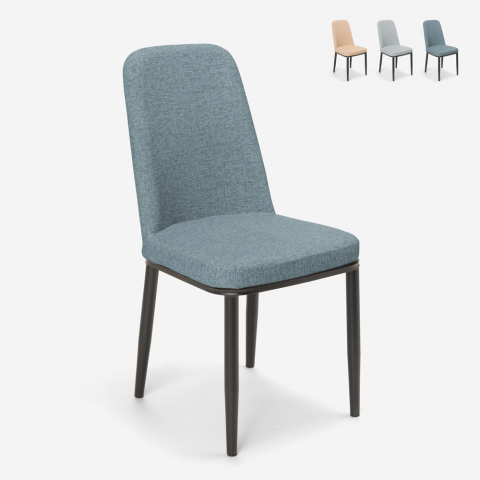 Design stoelen voor keuken bar restaurant van stof en van metaal en hout effect DAVOS DARK