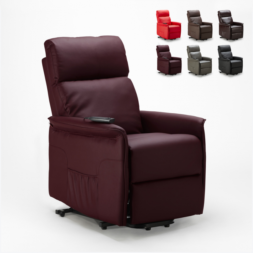 Elektrische kunstleren relaxfauteuil met wielen en liftsysteem Amalia Elektrische kunstleren relaxfauteuil met wielen en liftsysteem Amalia