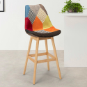 Tall wooden stool for bar and kitchen patchwork fabric design Chick Verkoop
