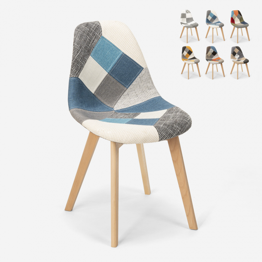 Voornaamwoord zak Plotselinge afdaling Nordic design patchwork chair in wood and fabric for kitchen bar restaurant  Robin