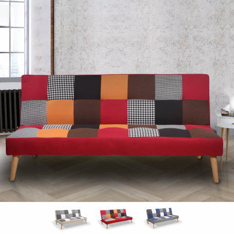 Modern design 3-zits slaapbank Kolorama in patchwork stof Aanbieding