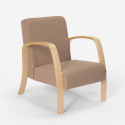 Scandinavische bank in de woonkamer van hout en stof, fauteuil, voetensteun Gyda Aankoop