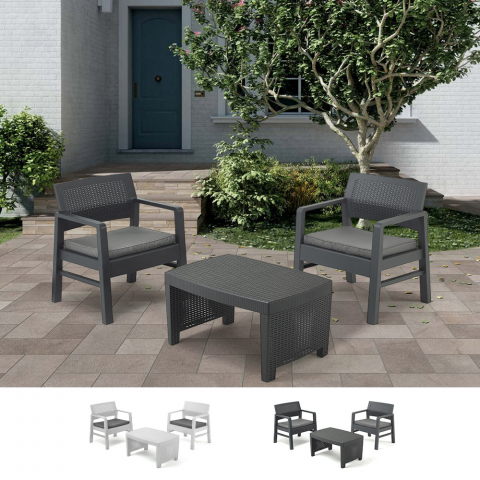 Rotan loungeset met tafel en twee stoelen met kussens Progarden Tambo Aanbieding