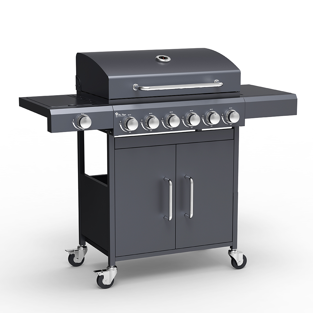 RVS gasbarbecue met 6 + 1 pits branders Creola