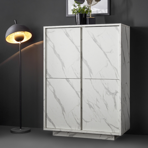 Dressoir kabinet voor woonkamer met 4 deuren in wit marmer Carrara