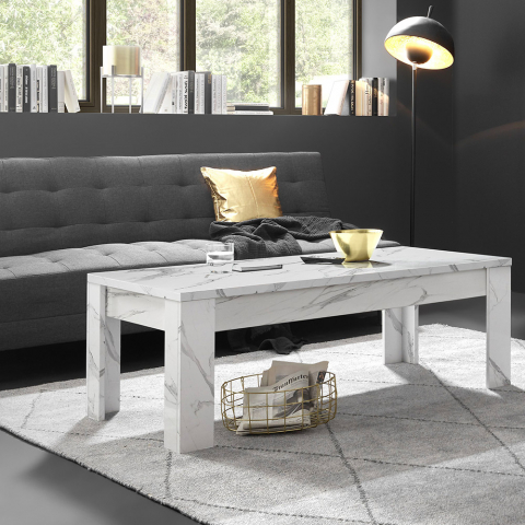 Rechthoekige salontafel 122x65 cm in wit marmer Carrara