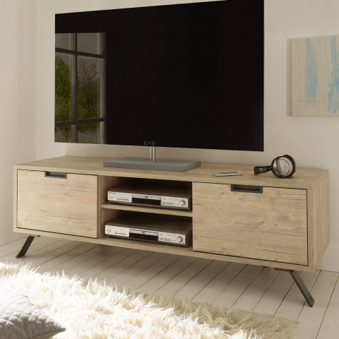 TV-meubel Scandinavisch ontwerp in hout met open vak en 2 zijdeuren Palma