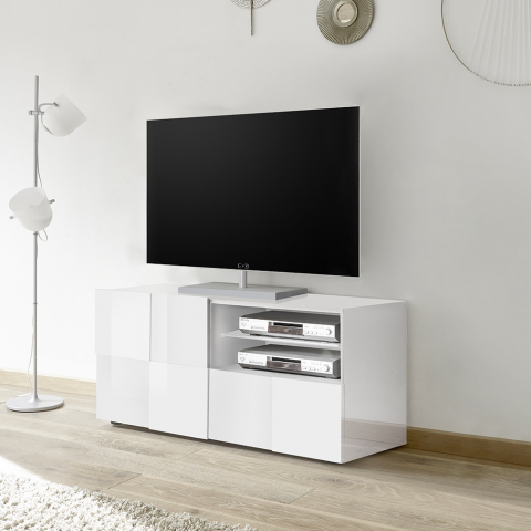 Witte moderne TV-meubel met zijdeur schuiflade en open vak Dama