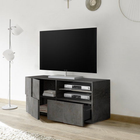 Moderne TV-meubel met zijdeuren schuiflade en open vak Dama