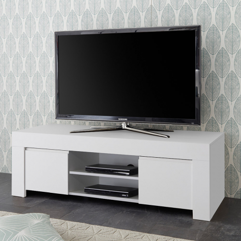Moderne witte TV-meubel met onderkast 2 zijdeuren en open vak Firenze