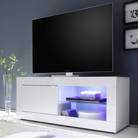 Moderne witte TV-meubel met zij open vak en zijdeur Creta