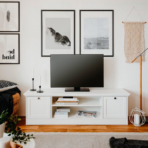 Wit rustiek lage TV-meubel ontwerp 160 cm Spinle Aanbieding