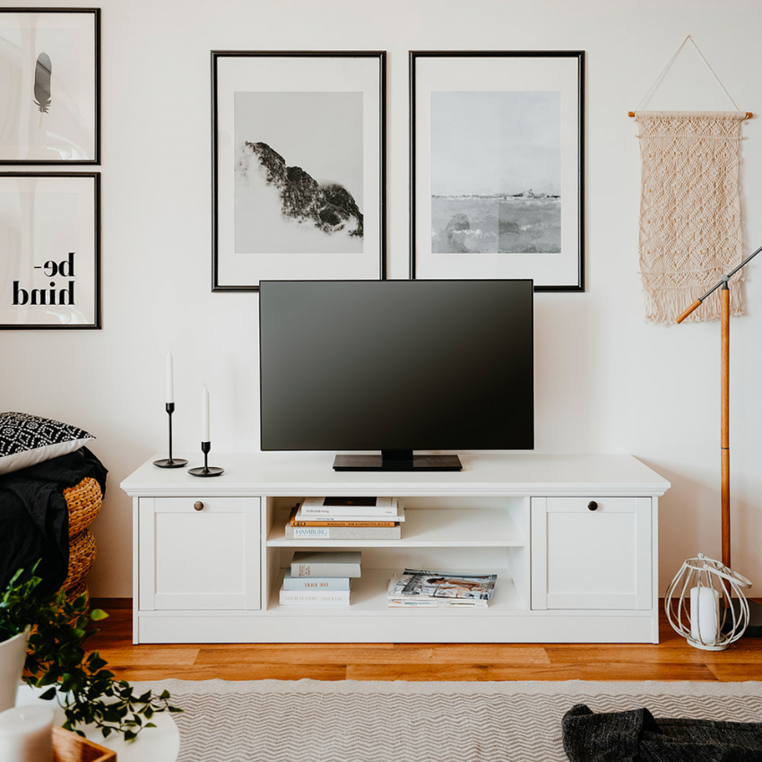 Laag landelijk design wit TV-meubel 160cm Spinle Aanbieding