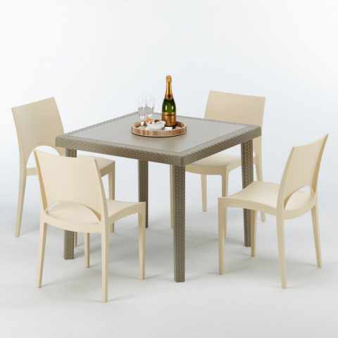 Beige vierkante tafel 90x90 cm met 4 gekleurde stoelen Elegance Aanbieding