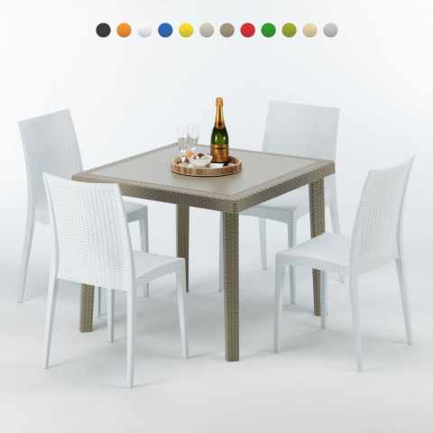 Beige vierkante tafel 90x90 cm met 4 gekleurde stoelen Elegance Aanbieding