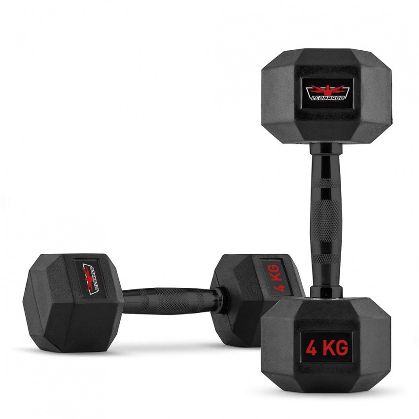 Set van 2 zeshoekige dumbbells halterset van rubber en staal 4 kg Goemon Aanbieding Set van 2 zeshoekige dumbbells halterset van rubber en staal 4 kg Goemon Aanbieding