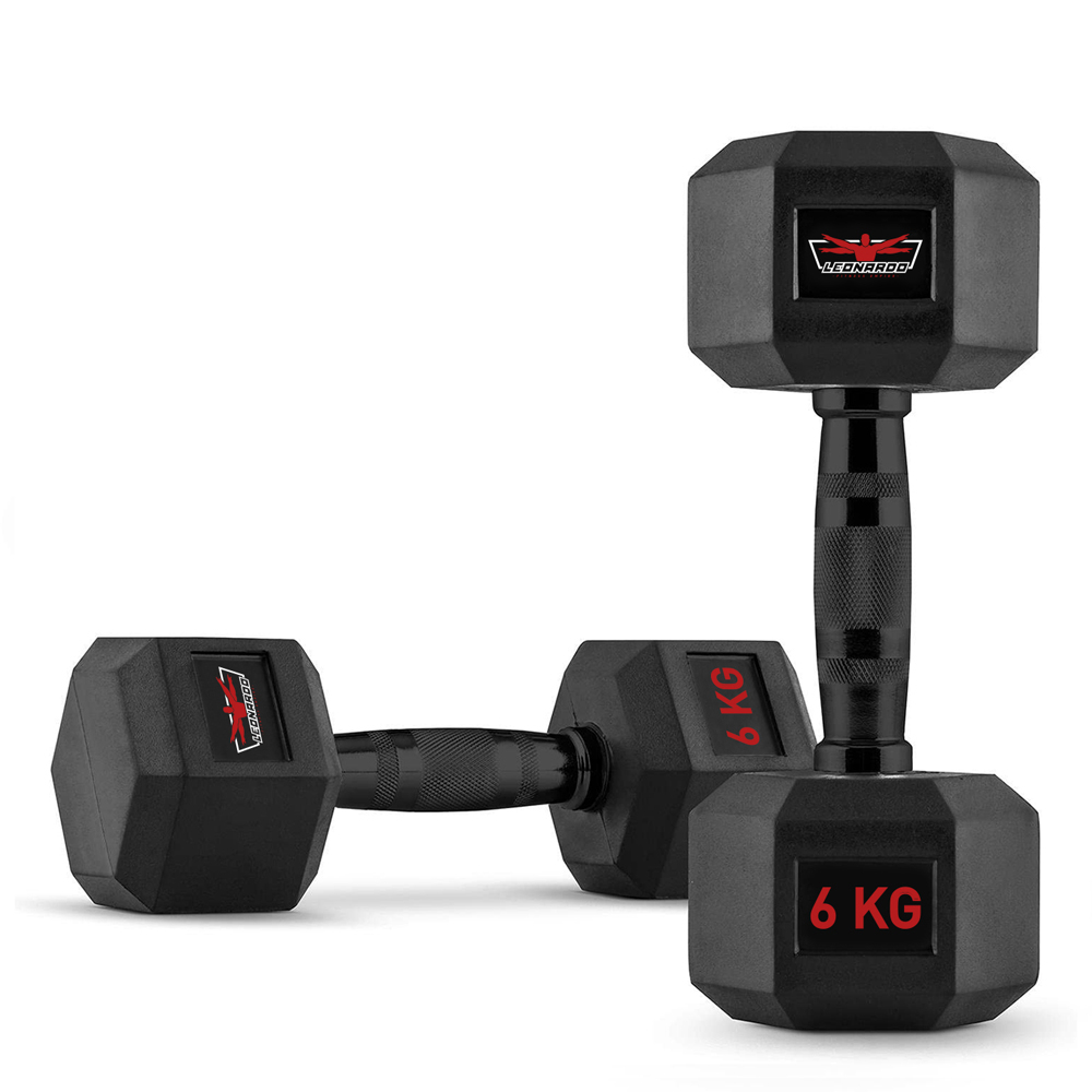 Set van 2 zeshoekige dumbbells halterset van rubber en staal 6 kg Goemon