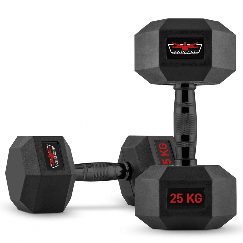 Set van 2 zeshoekige dumbbells halterset van rubber en staal 25 kg Goemon Aanbieding Set van 2 zeshoekige dumbbells halterset van rubber en staal 25 kg Goemon Aanbieding