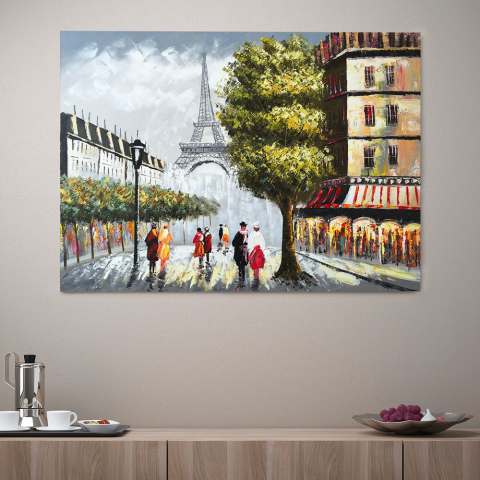 Stadsschilderij bij hand op canvas 120 x 90 cm Paris Love