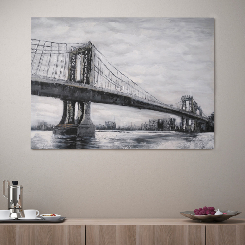 Stadsschilderij bij hand op canvas 120 x 90 cm Bridge Aanbieding