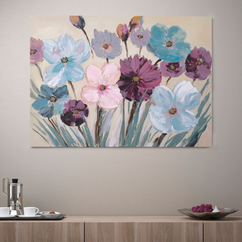 Bloemenschilderij bij hand op canvas 120 x 90 cm Flowery