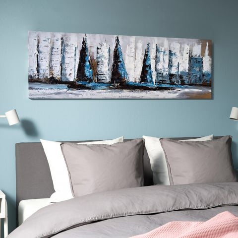 Zeilboten op zee schilderij bij hand op canvas 140 x 45 cm Sailing Along