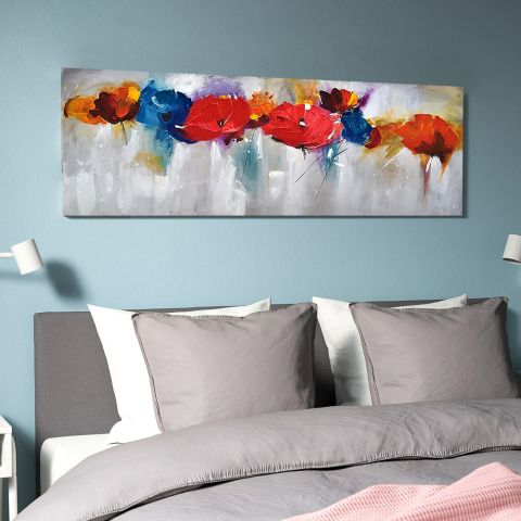 Bloemenschilderij bij hand op canvas 140 x 45 cm Flower