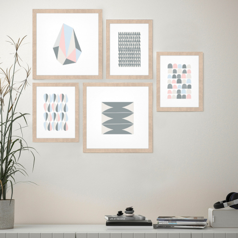 Set van 5 schilderijen in oosterse stijl ingelijste collageprints Frame Origami