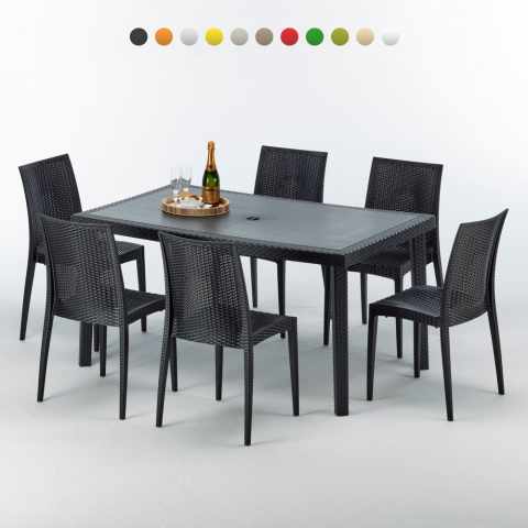 Rechthoekige tafel met 6 stoelen van robuust kunststof Polyrattan 150x90 Aanbieding