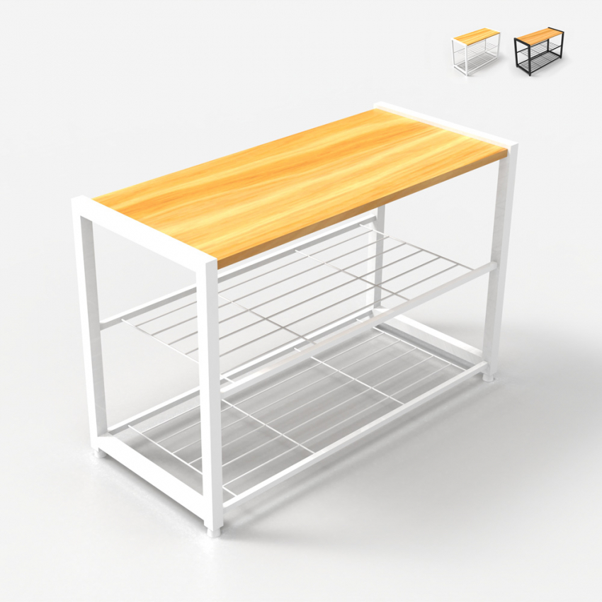 Open houten en metalen schoenenrek voor 8 paar schoenen Amnes Prijs Open houten en metalen schoenenrek voor 8 paar schoenen Amnes Prijs