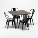 Set vierkante tafel met 4 industriële stoelen van metaal en hout Pigalle 